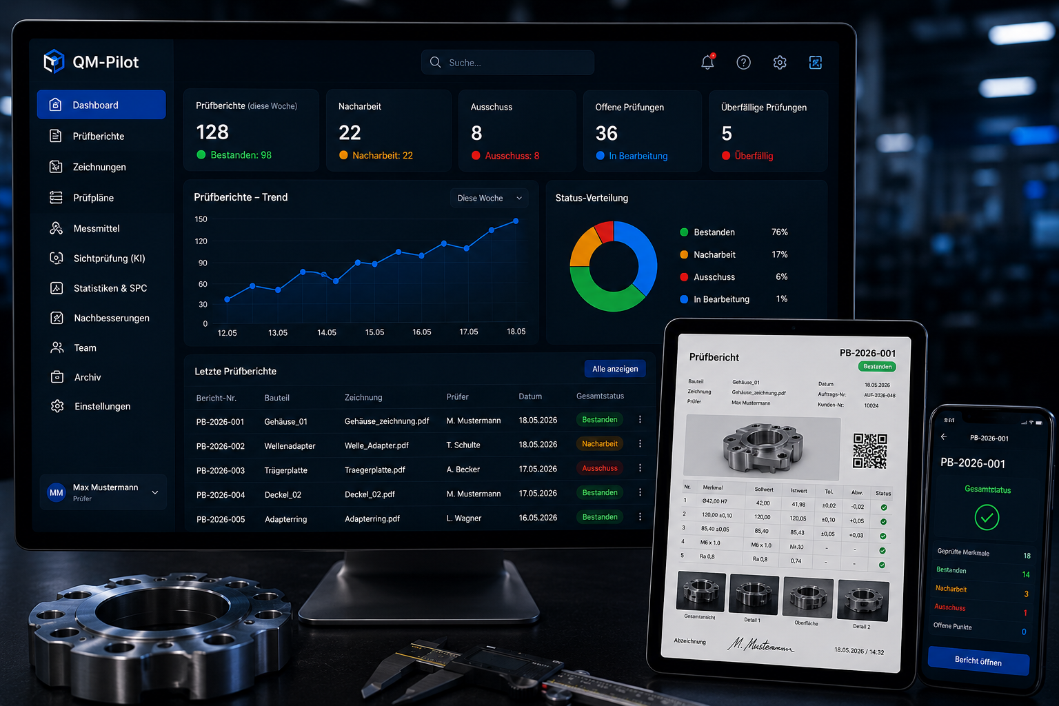 QM-Pilot Prüfbericht Dashboard – digitale Prüfberichte mit Live-Ampelsystem